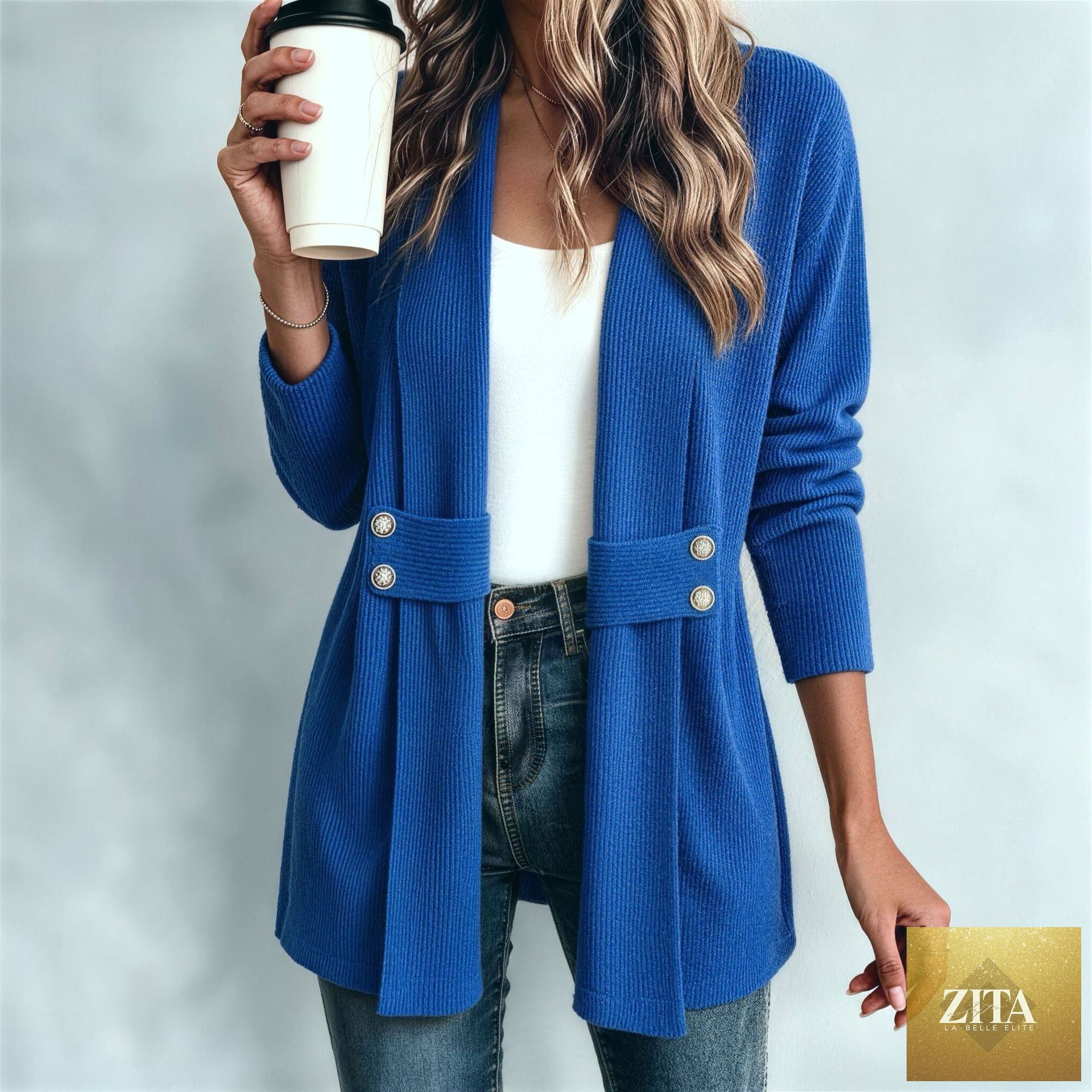 Women's knitted loose jacket by FitiqueFit, casual versatile long sleeve jacket with a relaxed fit and cozy knit fabric.