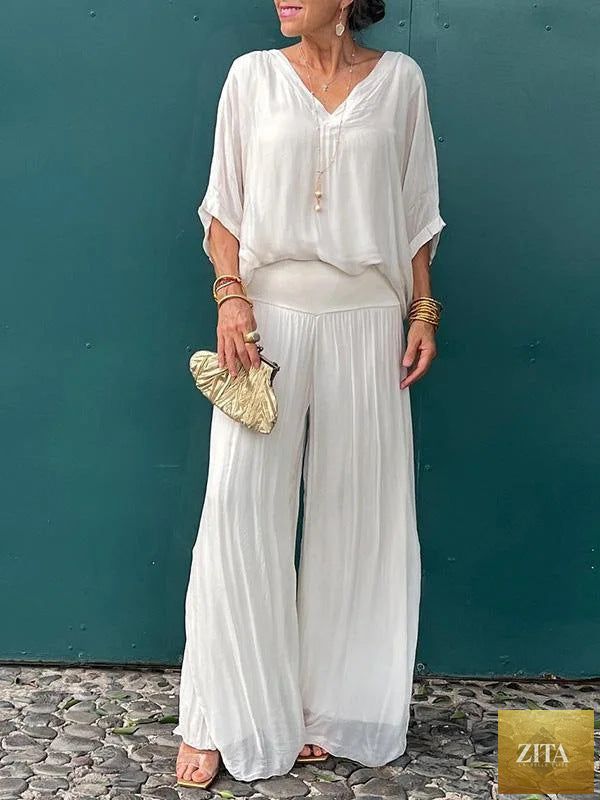 Zita La Belle Elite solid-color chiffon two-piece casualwear set in various colors, featuring a relaxed fit, S–5XL size range.
