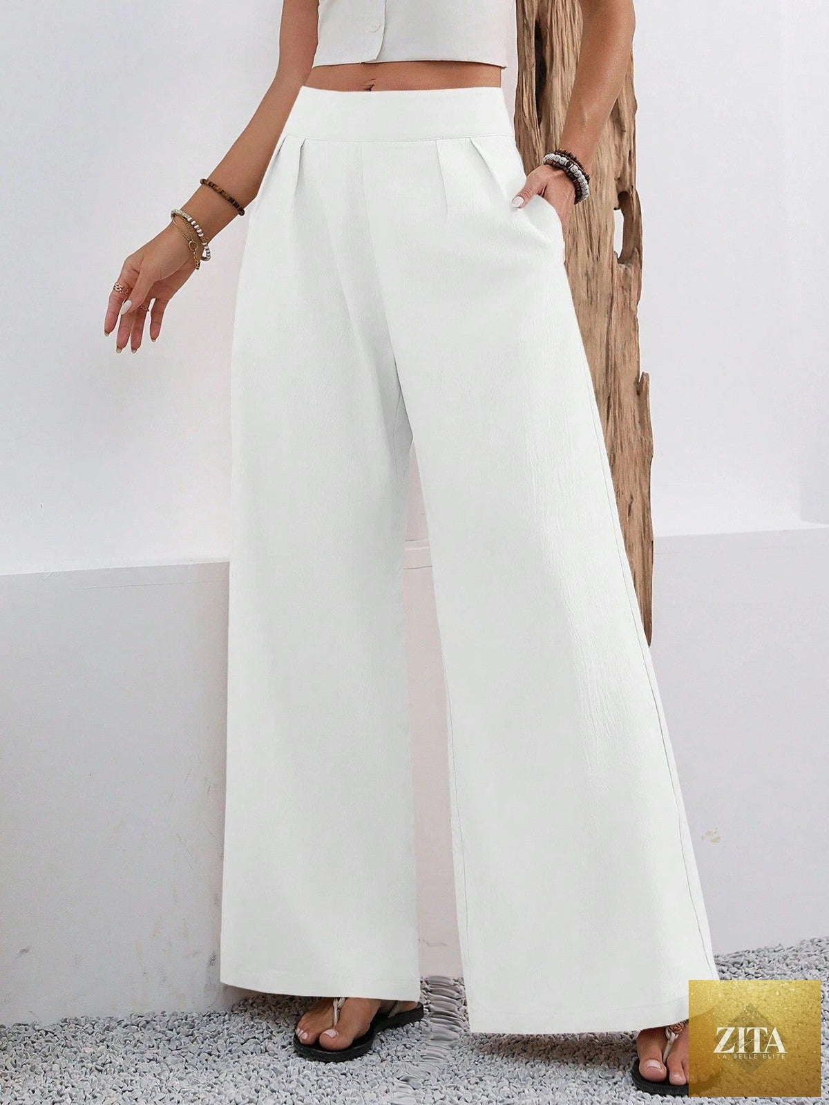 Women's high-waist wide-leg trousers with pockets from Zita La Belle Elite, full-length, stylish and comfortable for casual wear.