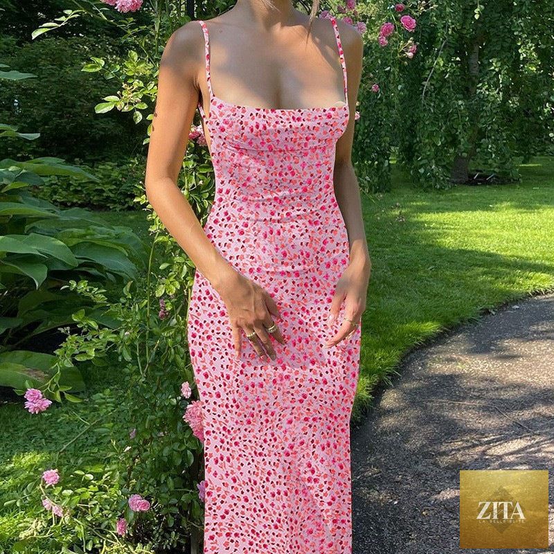 Women's slim fit printed backless casual dress by Zita La Belle Elite featuring a stylish design and comfortable fit.