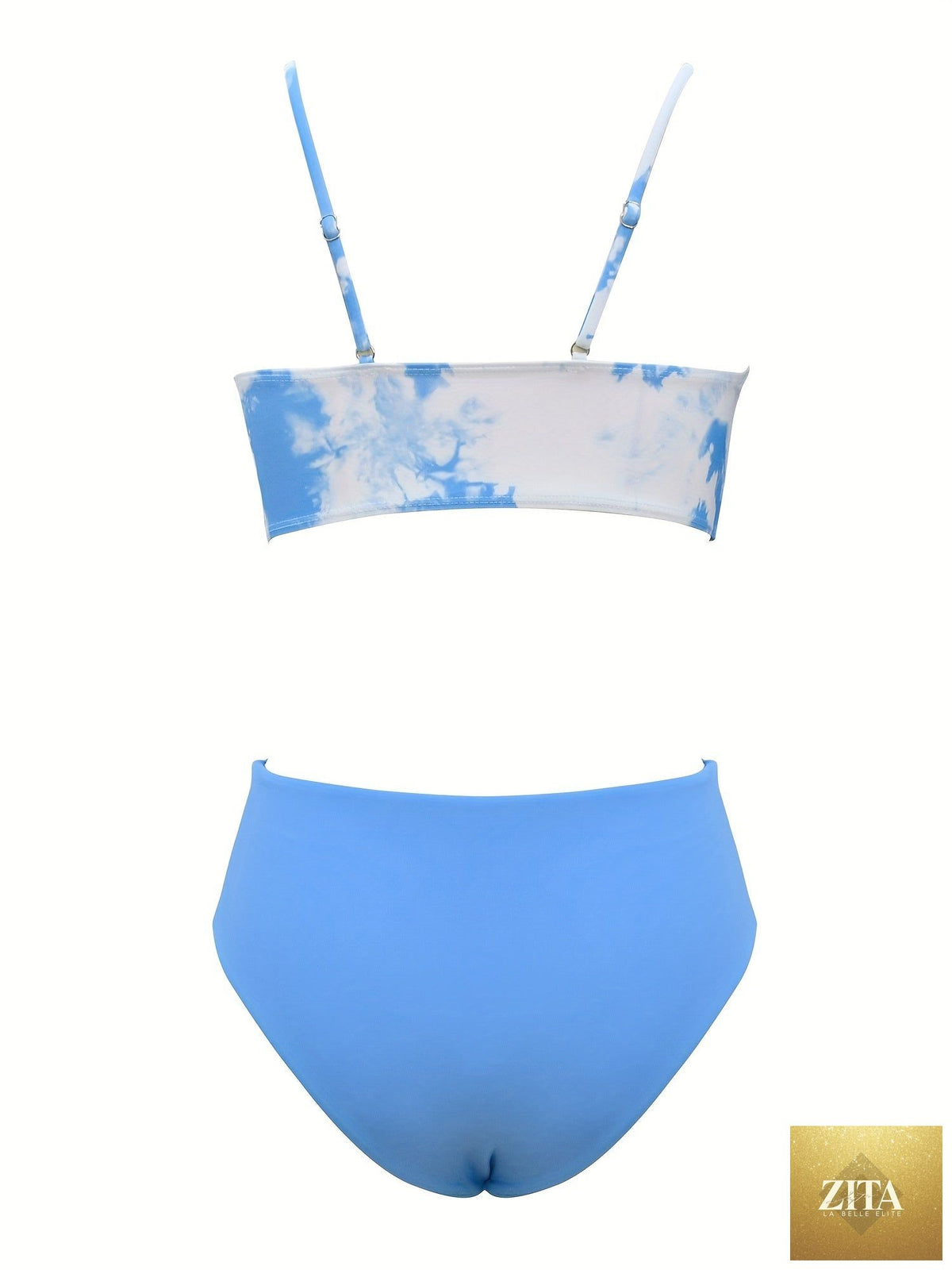Stevvex Coastal Flair V-Neck Bikini Set with eye-catching print, spaghetti straps, high cut shorts, perfect for beach and poolside fun.