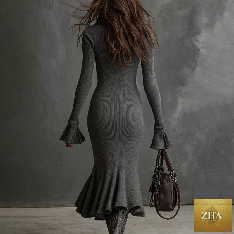 Zita La Belle Elite women's half zip bodycon dress in casualwear style, fitted design with a half zipper front.