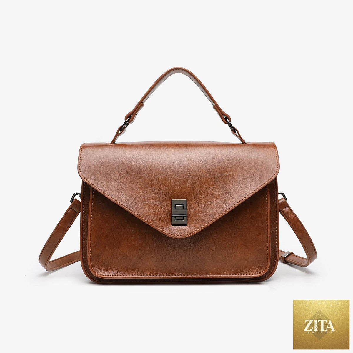 Elegant women's oil-waxed leather bag with vintage style, minimalist design, and fashionable details from Social Buzz eSIMs.