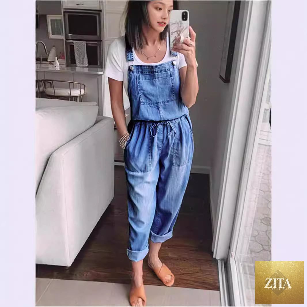 Women's cotton sleeveless wide-leg jumpsuit by Zita La Belle Elite with a relaxed fit and stylish design.