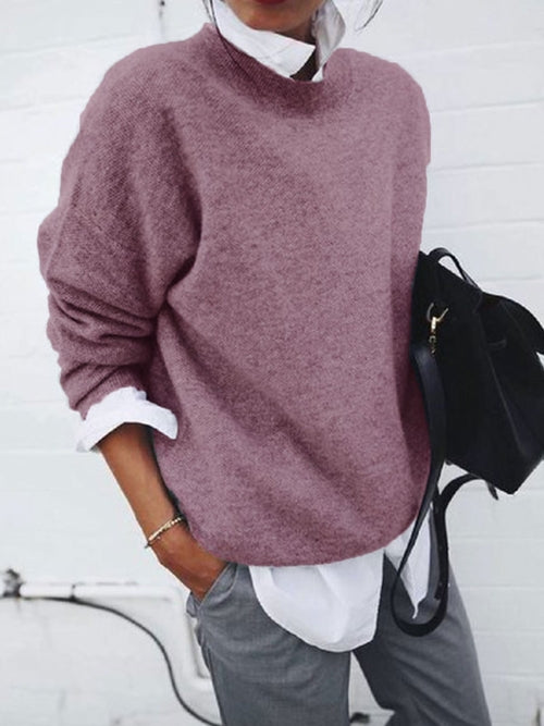 Fashion Long Sleeve Pullover Sweater Fall And Winter Fashion Solid Crimson Medea