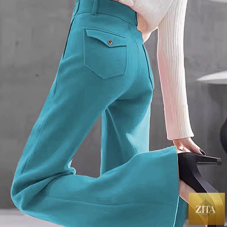 High-waisted slimming workwear bootcut pants by My Store, shown in a tailored fit with sleek fabric and classic design.