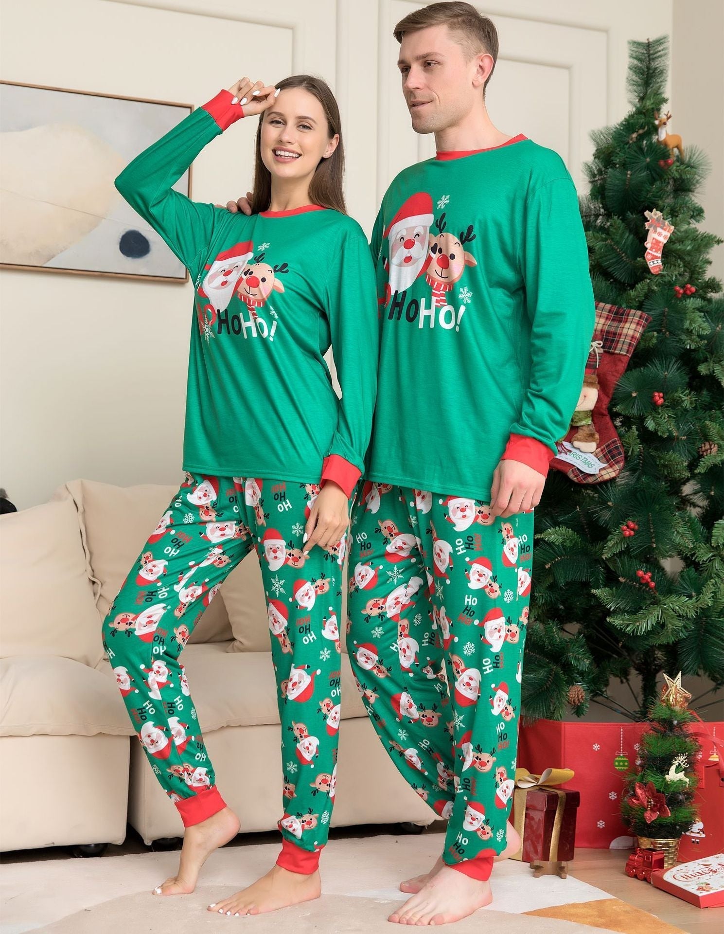 Family matching Christmas pajamas featuring Santa Claus print by FitiqueFit, cozy holiday sleepwear for the whole family.
