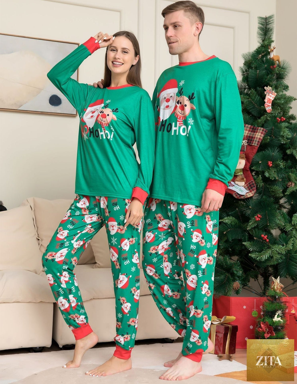 Family matching Christmas pajamas featuring Santa Claus print by FitiqueFit, cozy holiday sleepwear for the whole family.