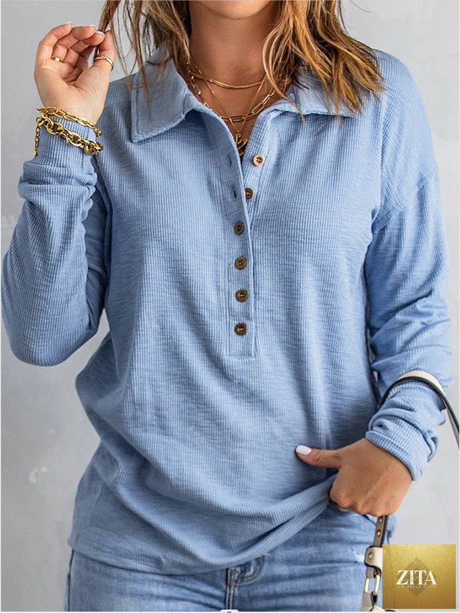 Women's loose fit long sleeve knit top with button details by Zita La Belle Elite, casual knitwear in various sizes