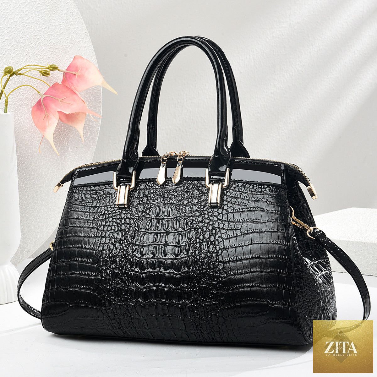 Elegant genuine leather commuter handbag with large capacity, patent leather finish, in European and American style.