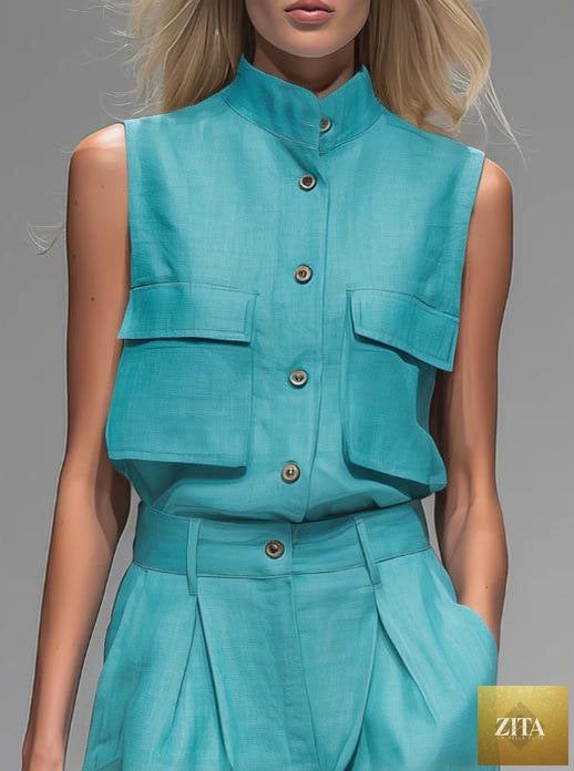Women’s sleeveless vest and wide-leg pants set by Zita La Belle Elite, featuring casualwear style in a relaxed fit.