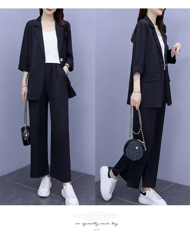FitiqueFit long sleeve suit jacket and pants two-piece casualwear set in three colors, available in sizes M to 6XL.