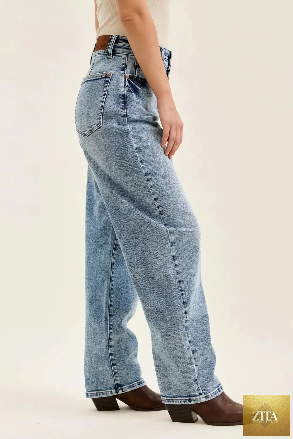 Wild and Free Boutique Judy Blue high waist Marlow arc leg jeans with double waistband, plus size denim bottoms.
