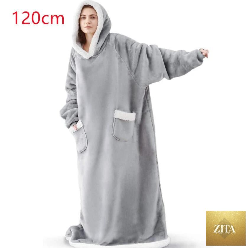 Mandotos winter TV hoodie blanket, oversized warm pullover with pockets for men and women, cozy home wear for cold days.