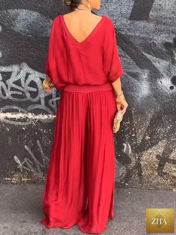 Zita La Belle Elite solid-color chiffon two-piece casualwear set in various colors, featuring a relaxed fit and stylish design.