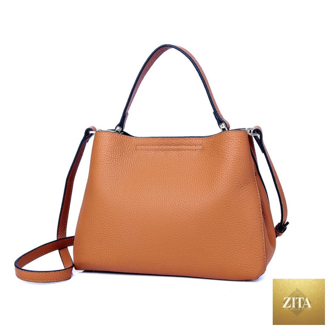 Elegant genuine leather handbag by SHOMICOBOUTIQUE featuring a stylish casual tote and crossbody purse for women.