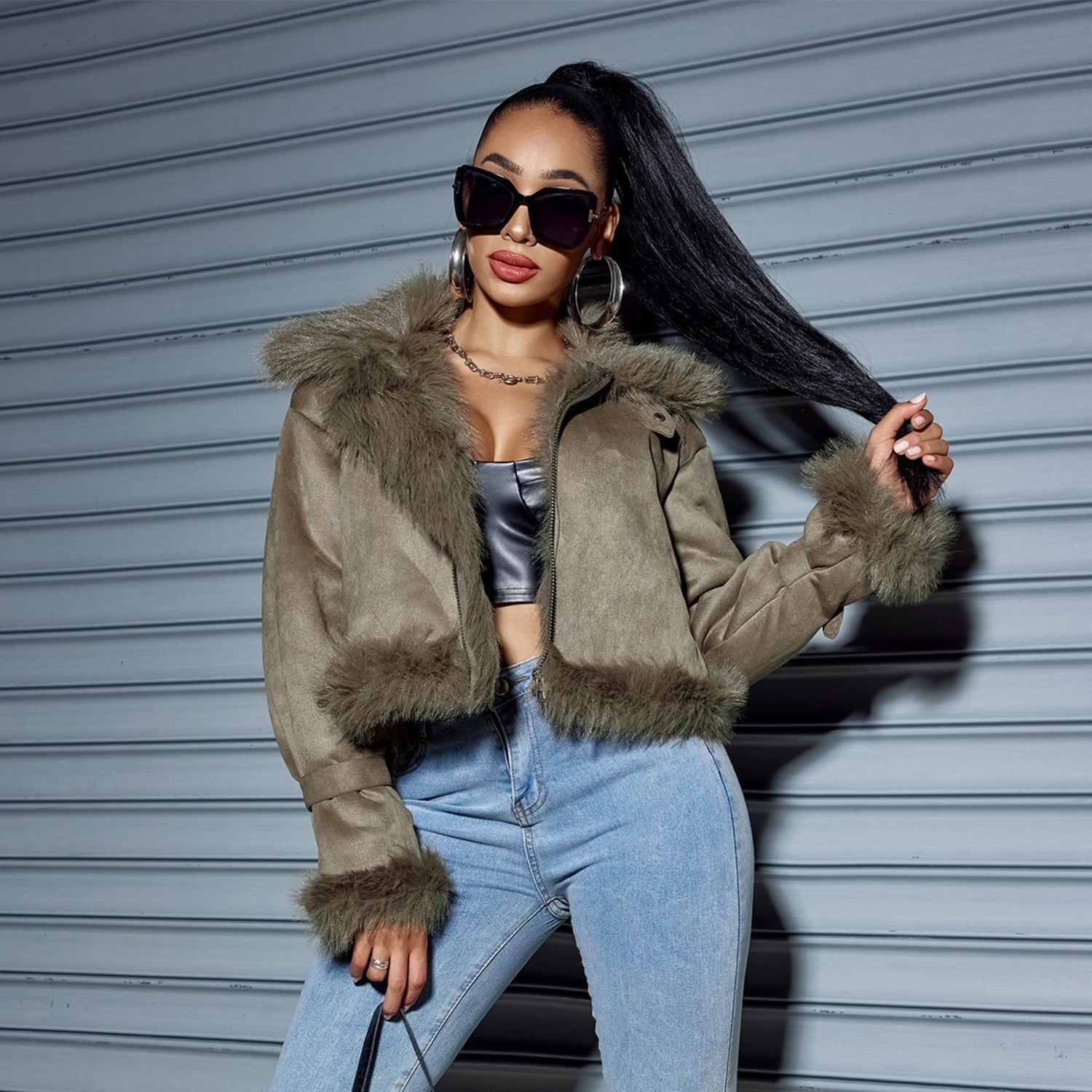 Women's Suede Short Coat – Faux Leather Fall & Winter Streetwear Carmine Juneberry