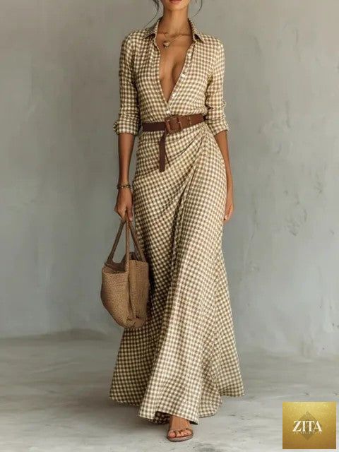 Women's belted irregular pleated dress by FitiqueFit featuring a stylish design and flowing fabric.