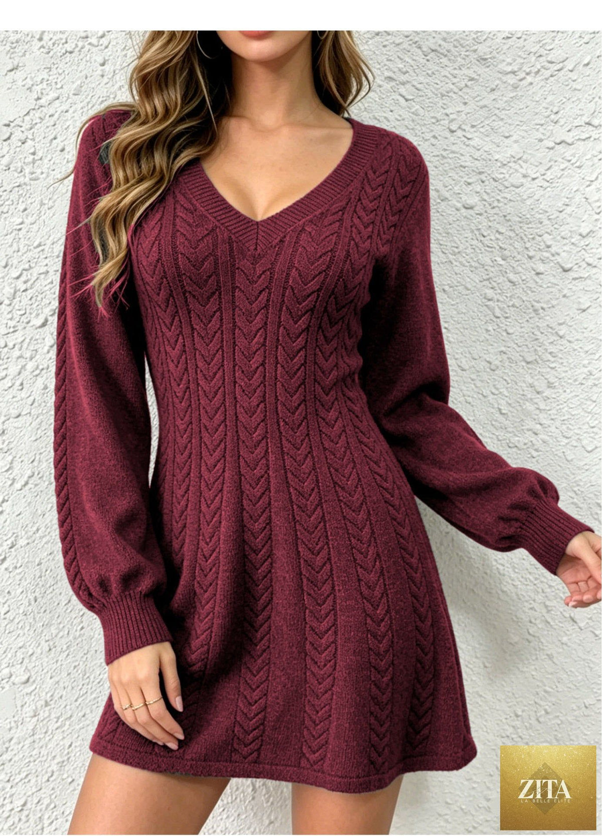 Women's V-Neck Cable-Knit Pullover Dress
