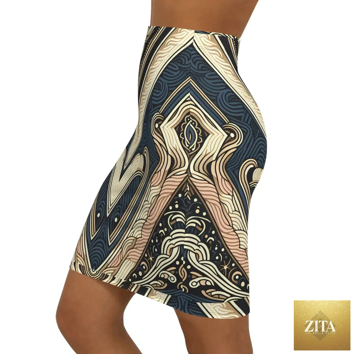 Elegant geometric pencil skirt by DipaliZ, mid-waist design, perfect for stylish office or evening wear.