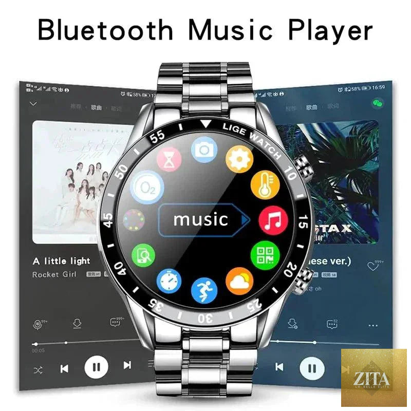 Mandotos Circle Elite waterproof smart watch with round display and fitness tracking features on a black band.