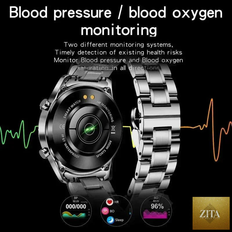 Mandotos Circle Elite waterproof smart watch with round face and fitness tracking features, shown in a sleek design.