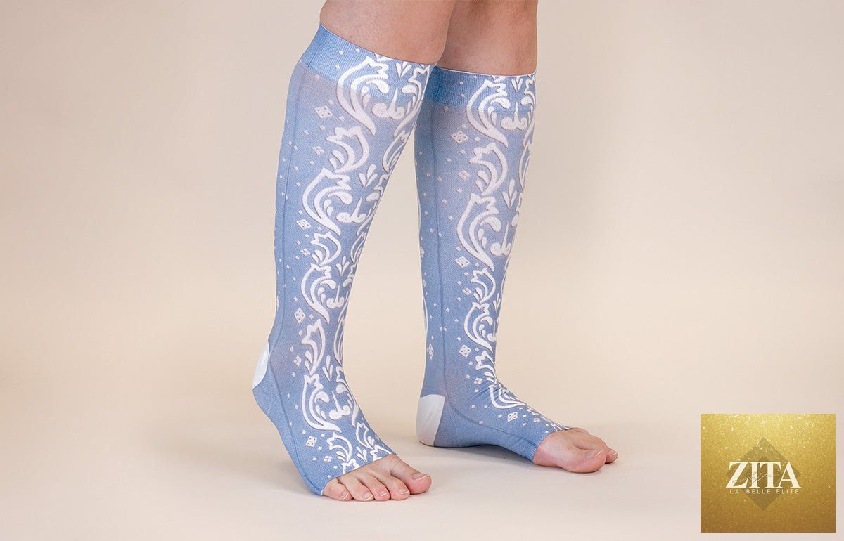 LympheDIVAs Claire Gradient Compression Socks in soft pastel colors, designed for medical support and stylish comfort.