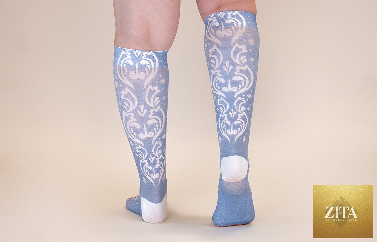 LympheDIVAs Claire gradient compression socks featuring a stylish blue-to-purple ombre design and comfortable fit.