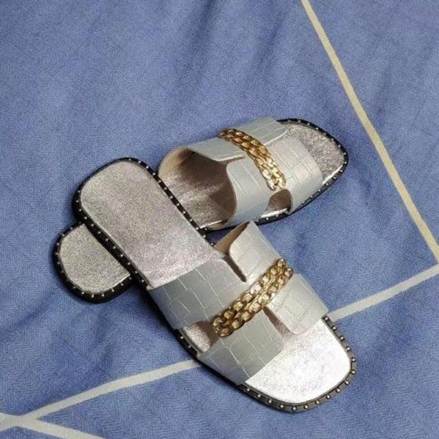 Stevvex women's flat flip flops with double chain straps, strappy design, casual and beach-ready for comfortable summer wear.