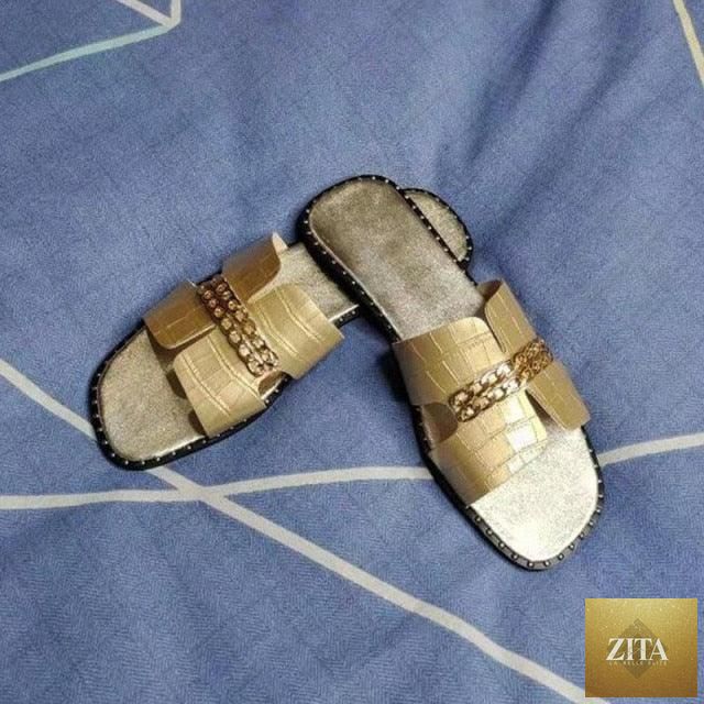 Stevvex women's flat flip flops with double chain straps, elegant strappy design, casual beach shoes for comfortable summer wear.