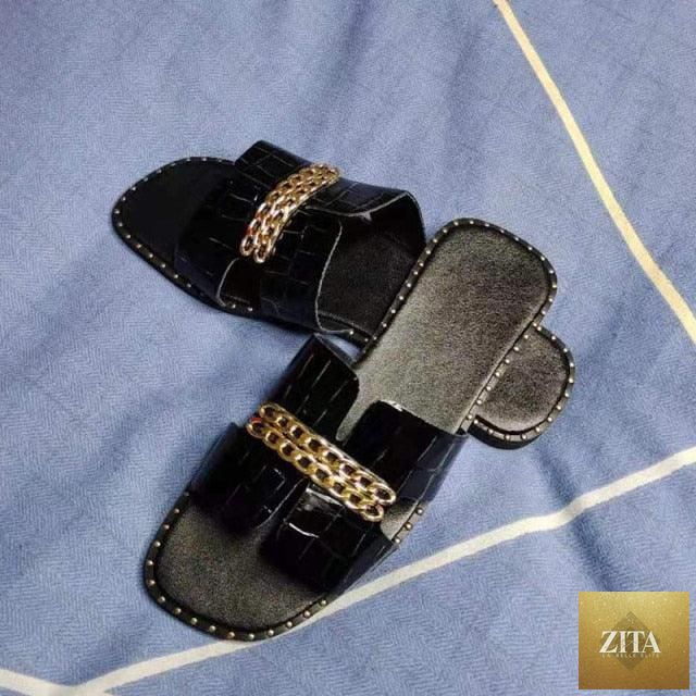 Stevvex women's flat flip flops with double chain straps, elegant strappy design, casual flat sandals for beach and everyday wear