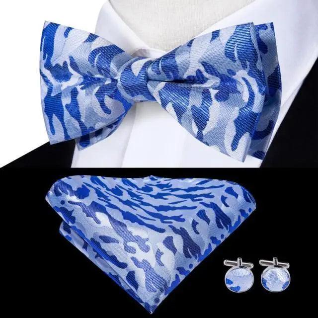 Classic Green Bow Ties Men Silk Butterfly Tie With Pocket Square And Cufflinks Set For Men Elegant Design Wedding Party Bowties Solid Color Gentleman Bow Tie And Pocket Square Cufflink Set