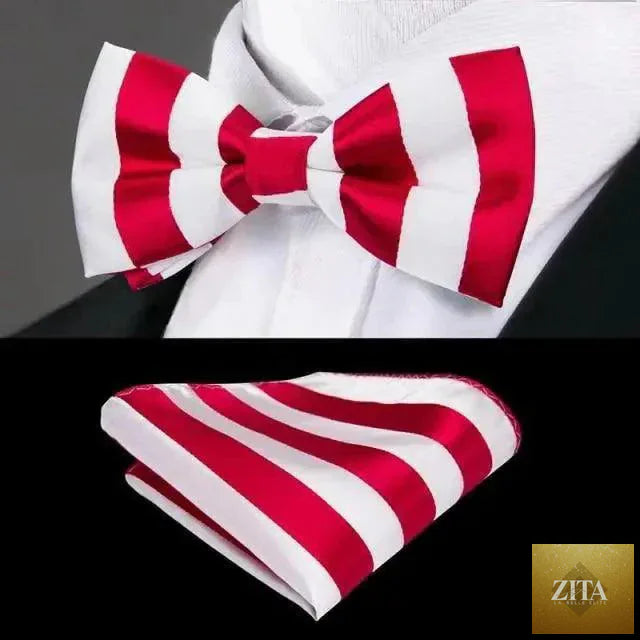 Elegant green silk bow tie set with matching pocket square and cufflinks, perfect for weddings and formal occasions.