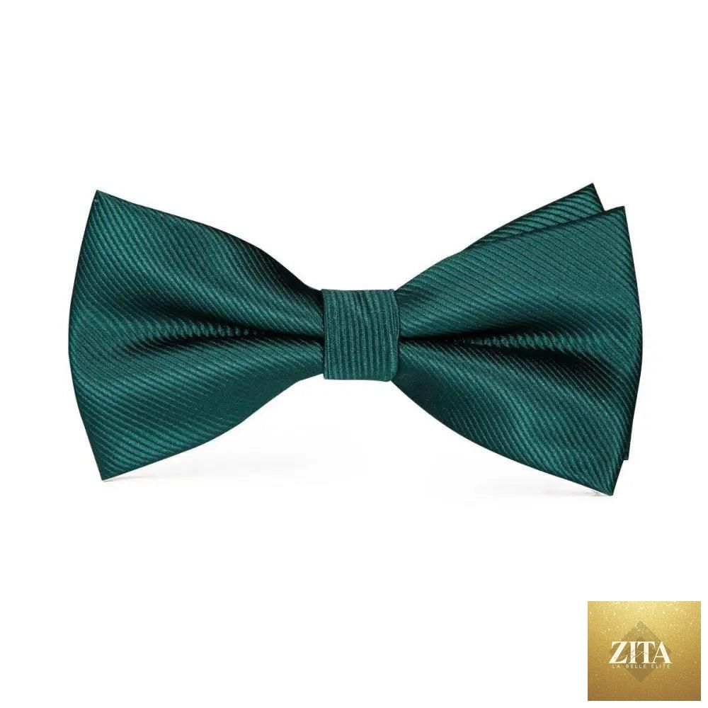 Elegant green silk bow tie set with matching pocket square and cufflinks, designed for men’s formal weddings and parties.