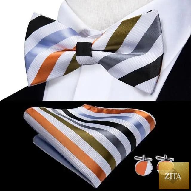 Stevvex classic green silk bow tie with matching pocket square and cufflinks set, elegant design for wedding and party attire.
