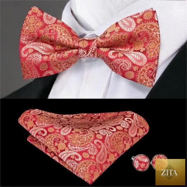 Elegant green silk butterfly bow tie with matching pocket square and cufflinks set for men, perfect for weddings and formal events.