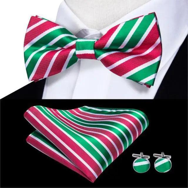 Classic Green Bow Ties Men Silk Butterfly Tie With Pocket Square And Cufflinks Set For Men Elegant Design Wedding Party Bowties Solid Color Gentleman Bow Tie And Pocket Square Cufflink Set