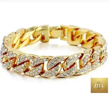 Mandotos Clyde Elegance Gold Bracelet with intricate design and polished finish, showcasing a stylish gold accessory for sophisticated looks.