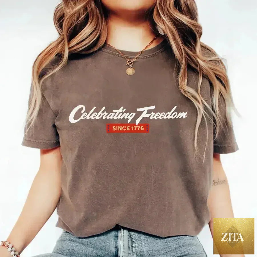 Comfortable patriotic T-shirt from Adorb Custom Tees featuring a 4th of July design celebrating freedom since 1776.