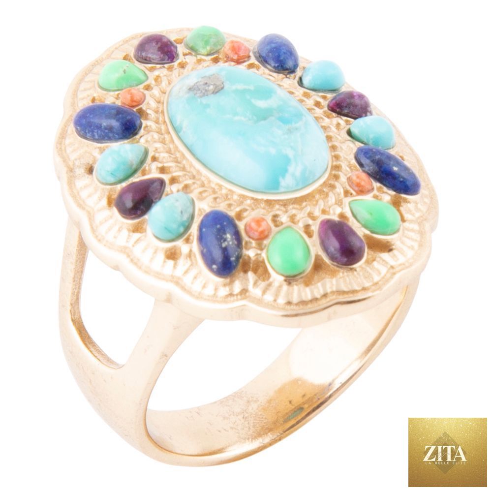 Colorful golden concho statement ring by Barse Jewelry featuring vibrant designs and bold southwestern-inspired style.