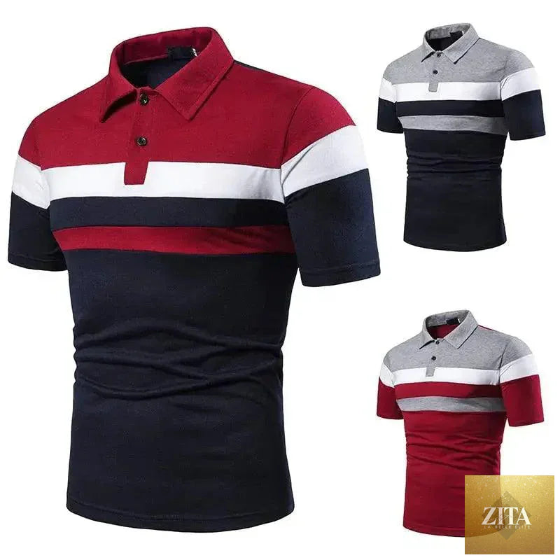 Stevvex men's short sleeve polo shirt with contrast colors, casual fit, ideal for summer streetwear, golf, and tennis.