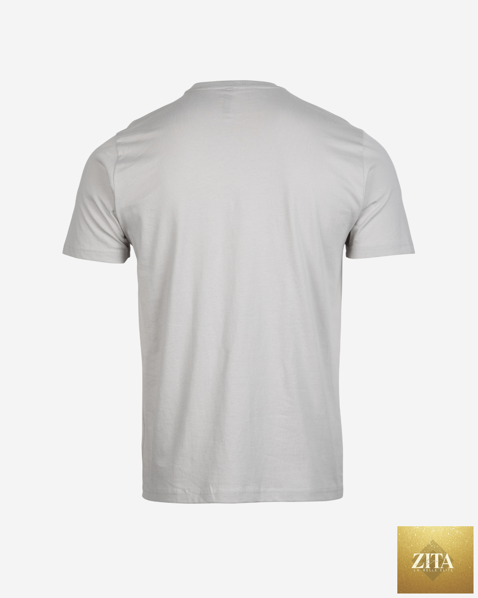 Mens oversized G West Core Soft T-Shirt in grey and violet, shown flat with short sleeves and a relaxed fit.