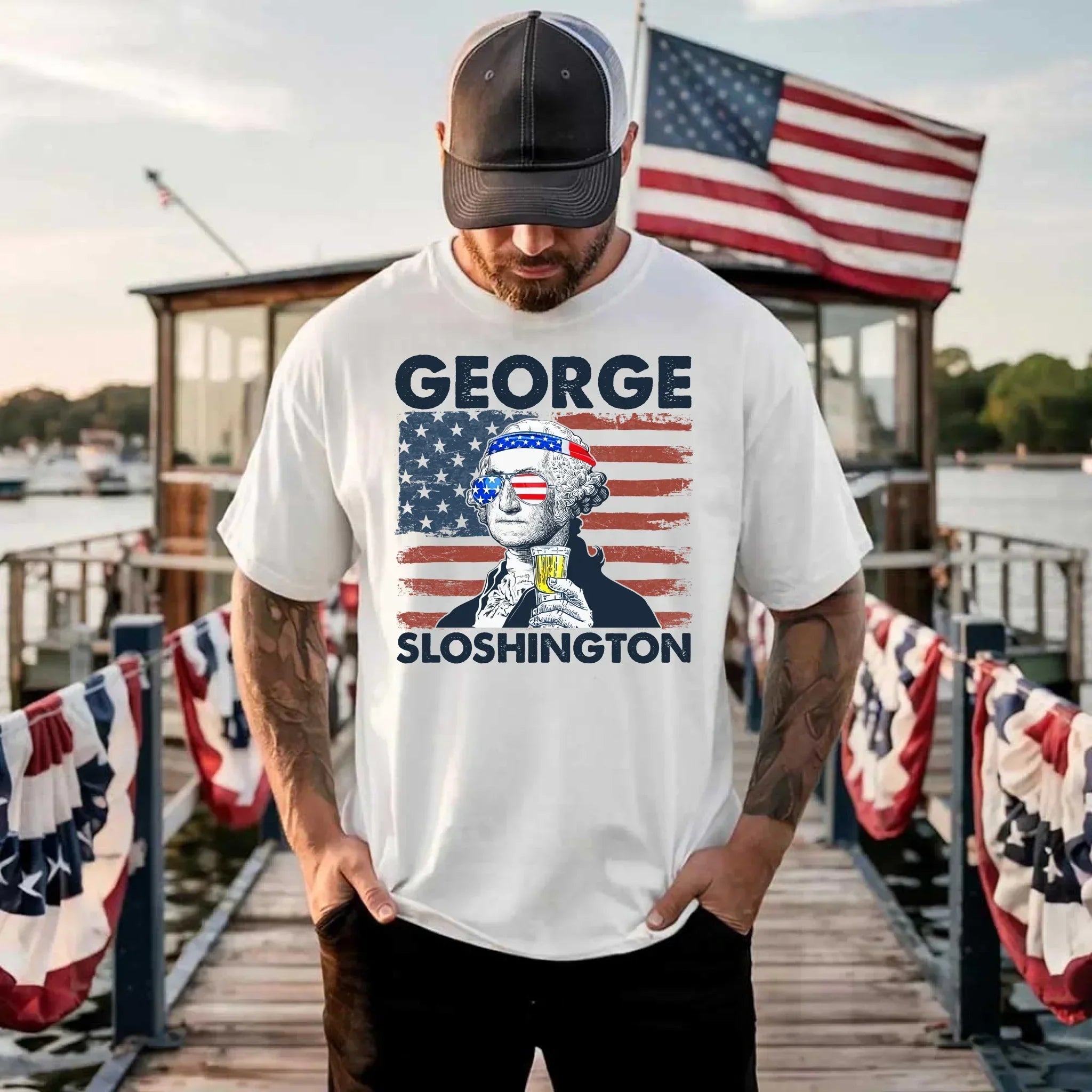 George Sloshington 4th of July Shirt โ Washington Drinking Party Tee