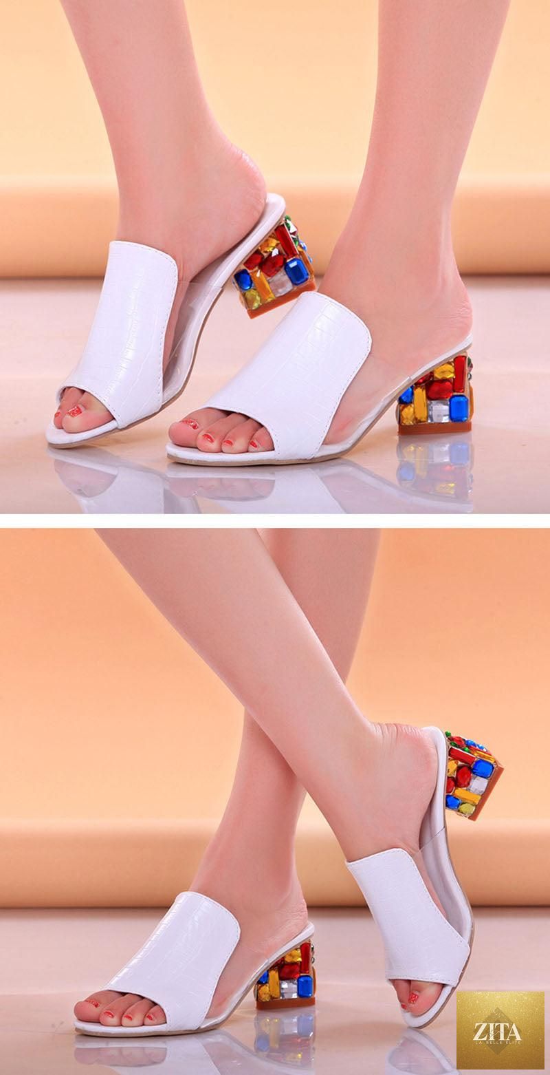Stevvex crystal open-toe square heel sandals for women with ankle strap, low block heels, mixed colors, perfect for spring and summer.