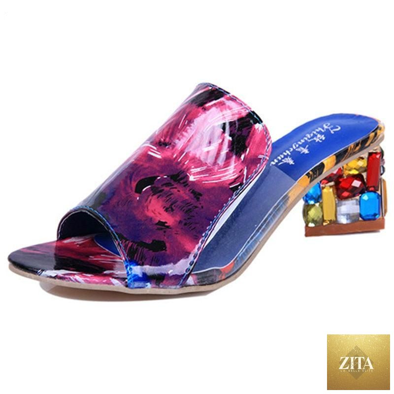 Stevvex crystal open-toe square heel sandals for women with ankle strap, low block heels, and mixed colors, perfect for spring and summer.