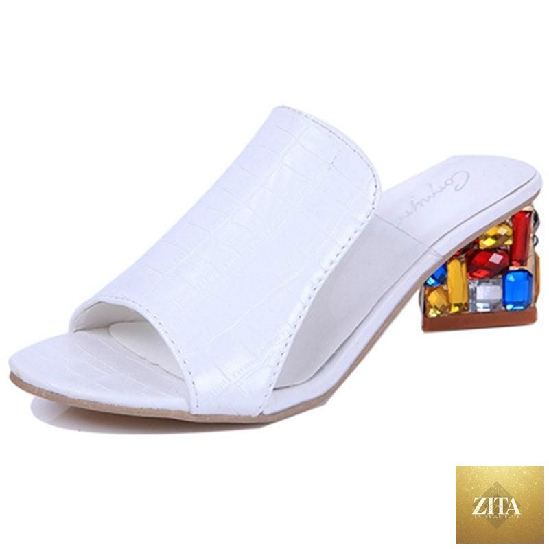 Stevvex crystal open toe square heel sandals with ankle strap, low block heels, mixed colors, perfect for spring and summer women’s footwear.