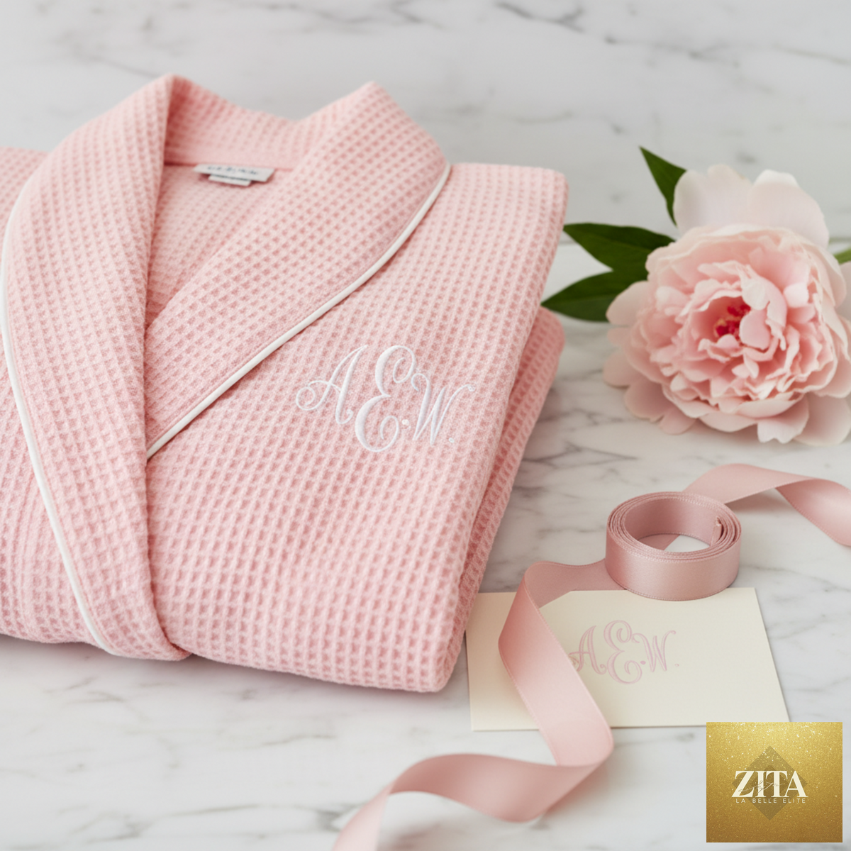 Lightweight women's waffle piping bathrobe from Lotus Linen, spa-style comfort with soft, textured fabric and relaxed fit.