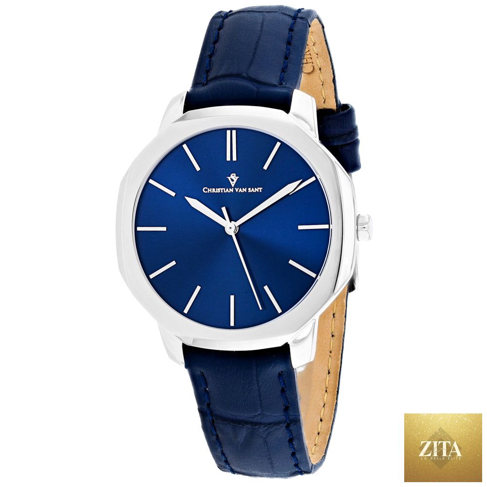 Christian Van Sant Women's Octave Slim watch with a sleek design and silver-tone band, featuring a round dial and minimalist face.