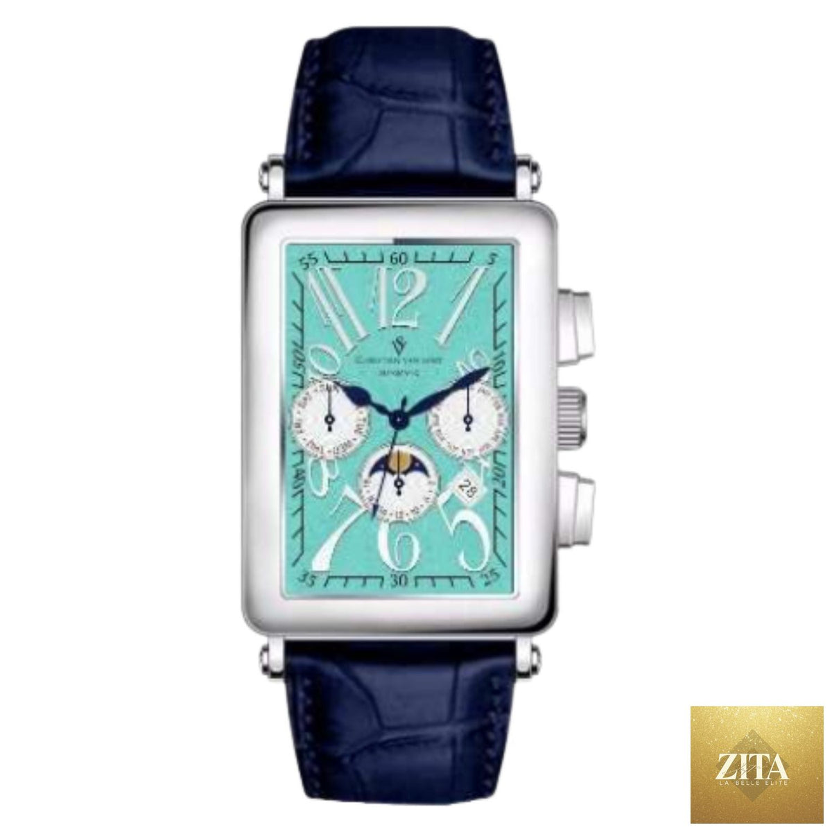 Christian Van Sant Men's Prodigy watch with black leather strap and silver dial, stylish men's timepiece for everyday wear.