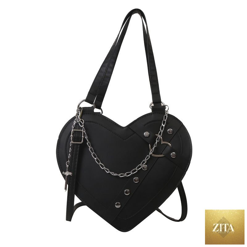 Cute Korean-style heart-shaped shoulder crossbody bag from Social Buzz eSIMs with a playful design and compact size.